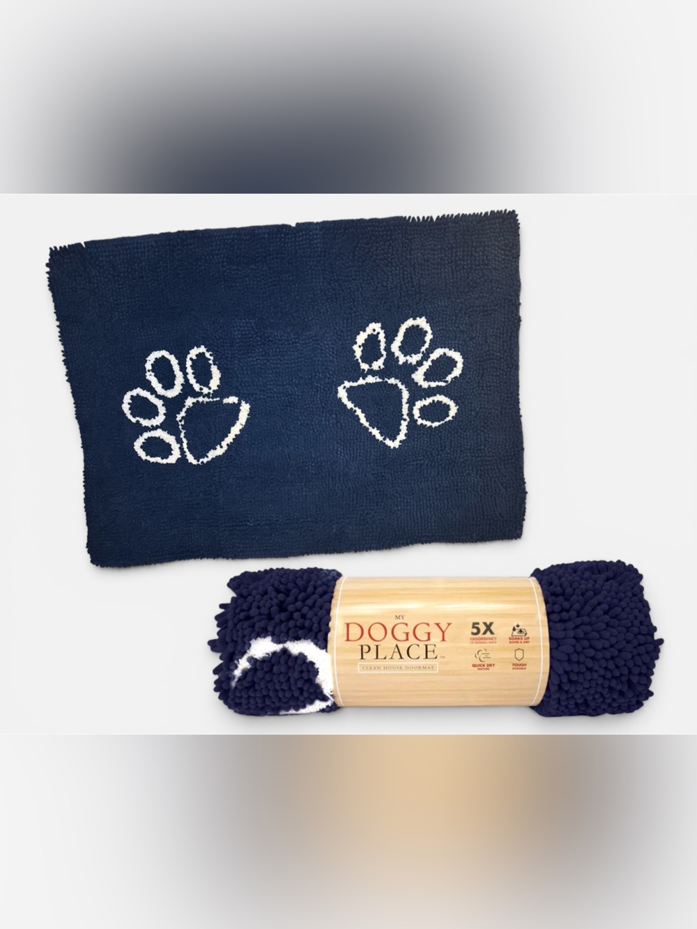 My Doggy Place Large Doormat for Dogs, Ultra-Absorbent, Navy Blue Paws 36”x26”
